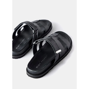 Mint Velvet Black Leather Chunky Sandals